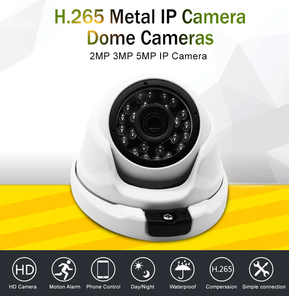 Новая HD H.265 IP камера 1080P 5MP безопасности маленькая Крытая Белая Мини купольная камера видеонаблюдения Onvif Веб-камера ipcam