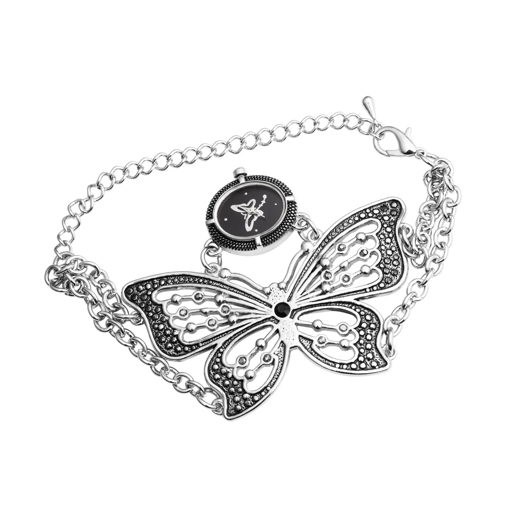 Горячая Распродажа классические ретро черные титановые серебряные женские кварцевые наручные часы Стильный негабаритный браслет с бабочкой милый мини циферблат - Цвет: 4657