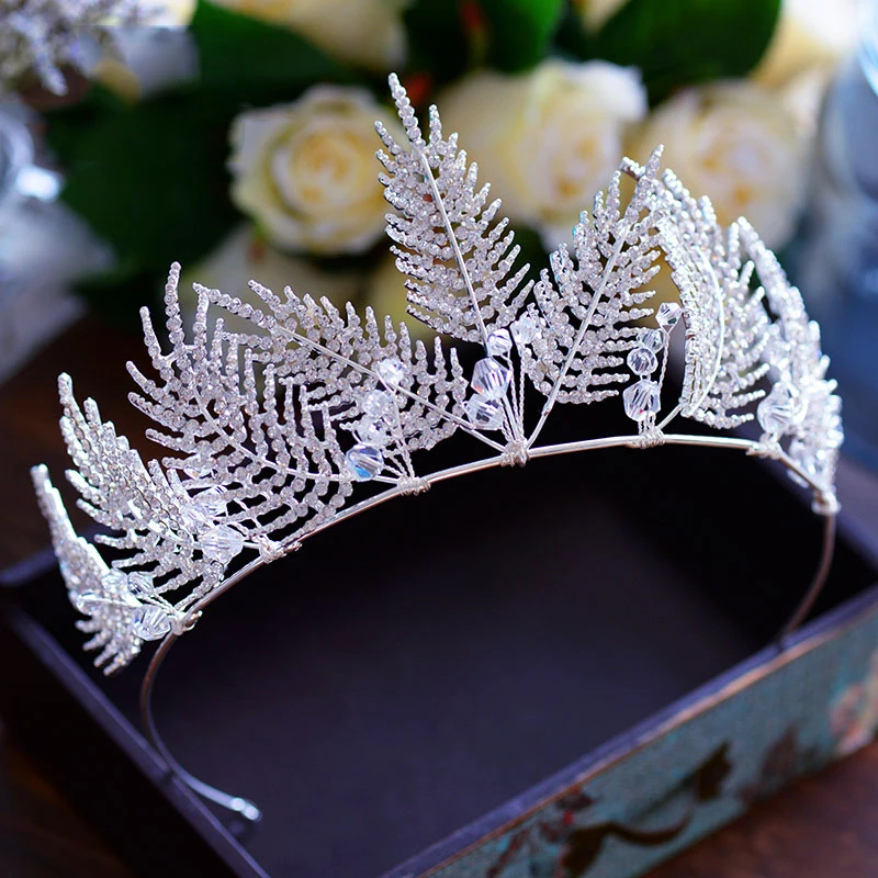 Himstory элегантный кристалл лист тиара Корона Большие Листья Свадебные пышные корона украшения для волос Свадебная лента для волос аксессуары для волос