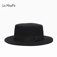 [La MaxPa] новая осенняя модная шерстяная женская черная шляпа для леди широкий джазования с полями церковная Кепка винтажная Панама топ шляпа