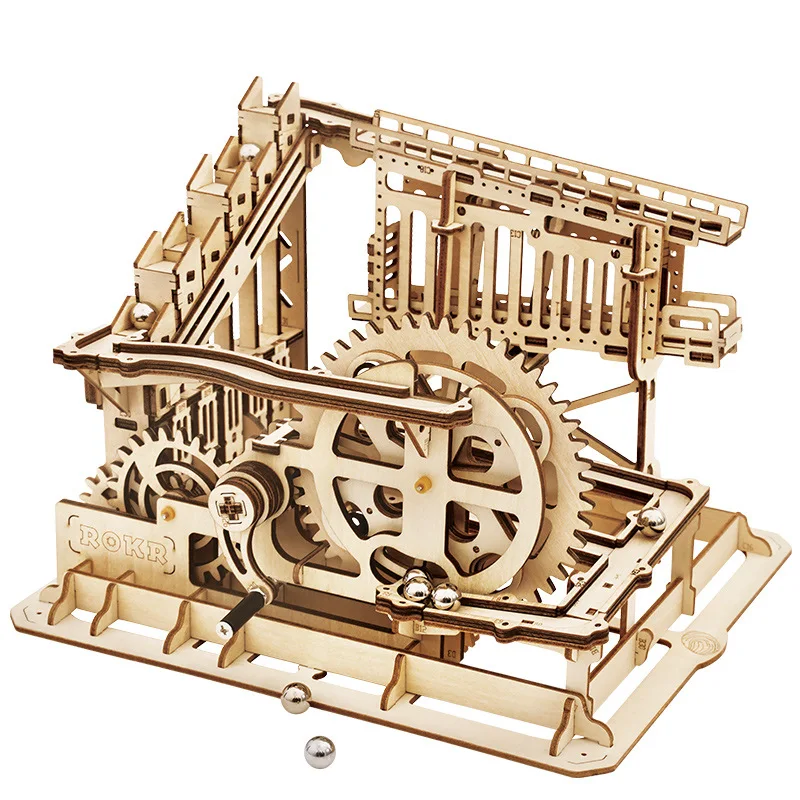 

Robud DIY Waterwheel Coaster | Wooden Model Building Kits Assembly Toy | 4 Kinds Marble Run Game For Children Adult LG.