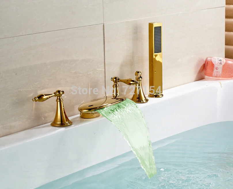 

Free shipping! Modern LED Color Changing Bathroom Tub Faucet Waterfall Spout With Hand Shower