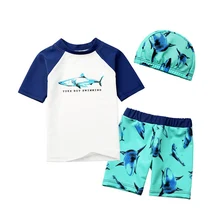 Летние Купальники Акула из 3 предметов для маленьких мальчиков, детский купальный костюм с защитой от УФ-лучей, детский купальный костюм, пляжная одежда для купания