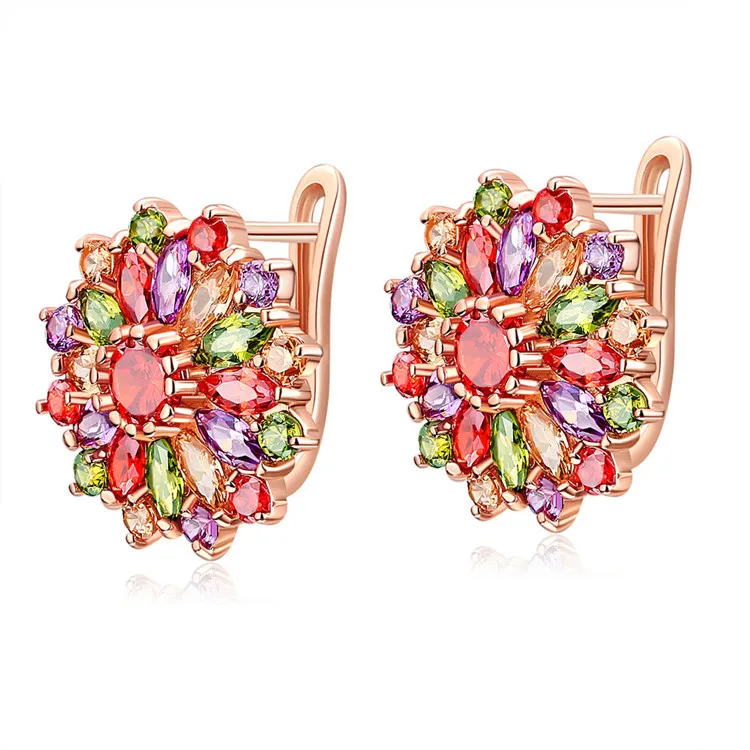 

Bilincolor fashion cute english lock fashion cubic zirconia flower stud earring for women