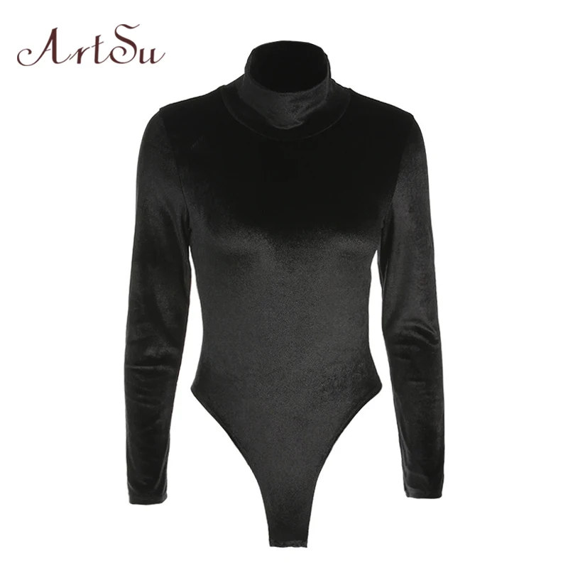 ArtSu Casual Velvet Bodysuit Women Long Sleeve Turtleneck Black Jumpsuit Ropmer Sexy Slim Fitness Winter Fall Overalls ASJU30206 ArtSu Casual Velvet Bodysuit Women Long Sleeve Turtleneck Black Jumpsuit Ropmer Sexy Slim Fitness Winter Fall Overalls ASJU30206