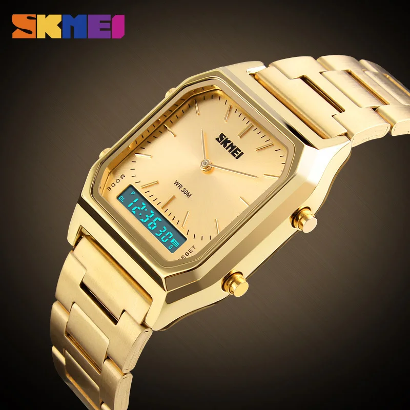 

New SKMEI Dual Time Display Wristwatch Men Fashion Rectangle Sport Watches Male Square Clock LED Digital Watch Relogio Masculino