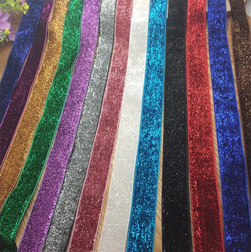 Spedizione Gratuita 3/4 ''(20Mm) 10 Yards Single Face Glitter Velvet Ribbon/Metallic Velvet Ribbon(No Elastic) 13 Colori Da Selezionare