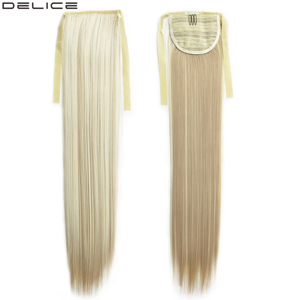 Delice женские длинные прямые Конские хвосты, 22 дюйма, на заколках, лента, блонд, конский хвост, синтетические волосы, конский хвост, волосы для наращивания