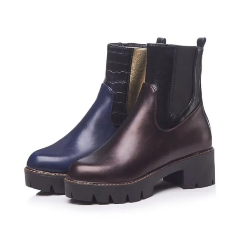 winter New style fashion British style Blue Patchwork Elastic band personality boots Comfortable Keep warm Women Boots