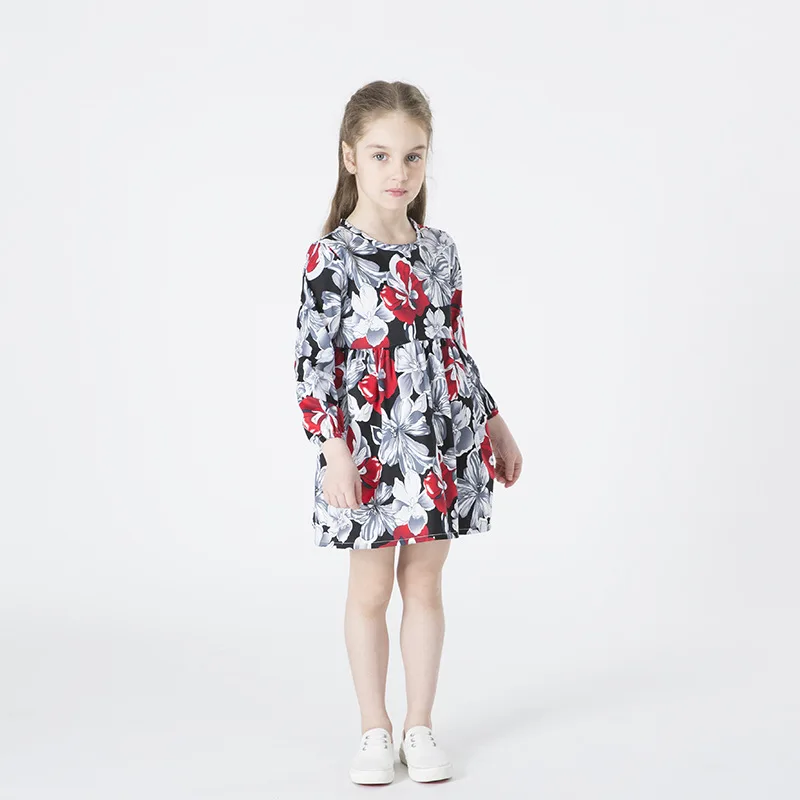 

New Girls Dress Long Sleeve Flower Floral Princess Dress Children Clothing Kids One-piece Soft Cotton Vestidos Stylish Costume