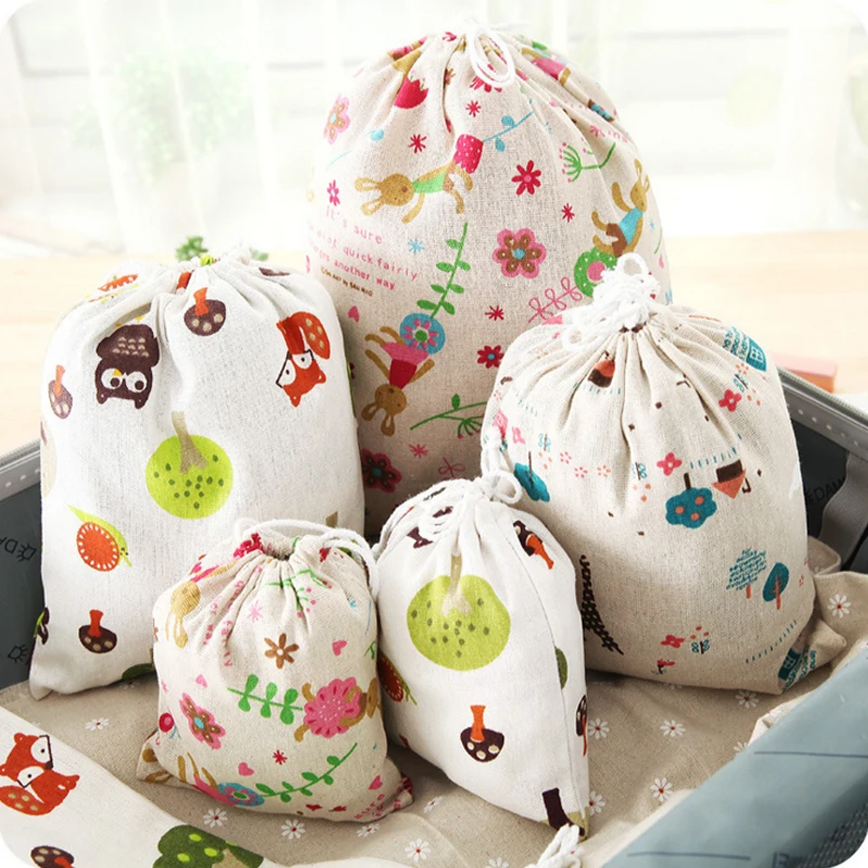 

Printed cotton and linen travel storage bag bundle pockets Tea luggage drawstring bag clothes storage and finishing bags