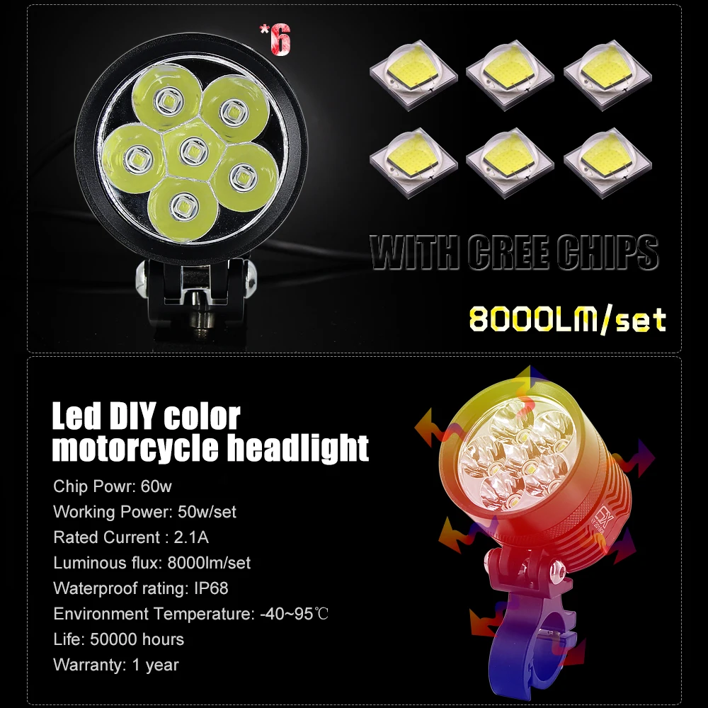  Double Colors led strobe motorcycle headlight Fog DRL lamp car Universal Motorbike ATV bulb High Br - 33006199637