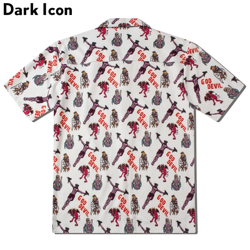 Dark Icon God Devil полная печать гавайская рубашка Мужская хип-хоп рубашка Летняя Пляжная Мужская рубашка уличная одежда