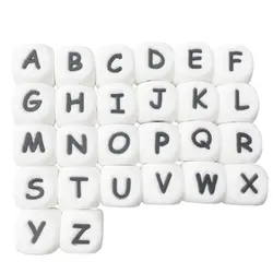 100 шт./пакет силиконовые буквы бусины для вставки имени на соски цепи зажимы 12 мм жевательный алфавит для ребенка ожерелье-прорезыватель