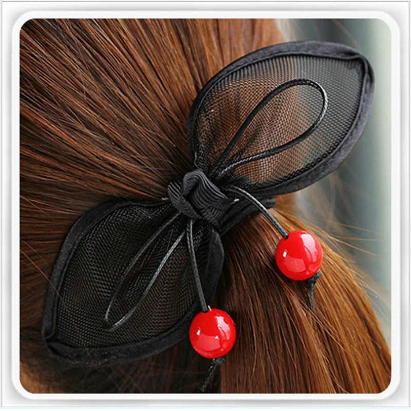 

High Elasticity Hairbands with Cherry Decoration in Butterfly Shape Hair Holder for Women and Girls