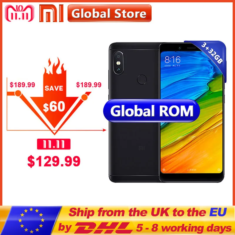  Оригинальный Xiaomi Redmi Note 5 3 ГБ 32 ГБ Розовый