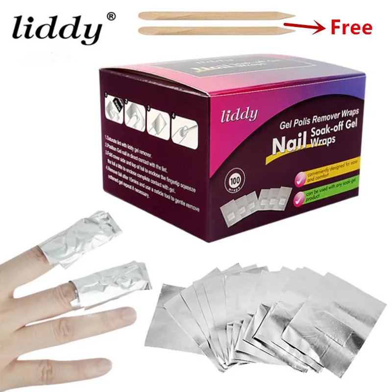

Liddy 100Pcs Aluminium Foil Remover Wraps with Acetone Nail Art Soak Off Acrylic Gel Nail Polish Removal Manicure Tool 40#723