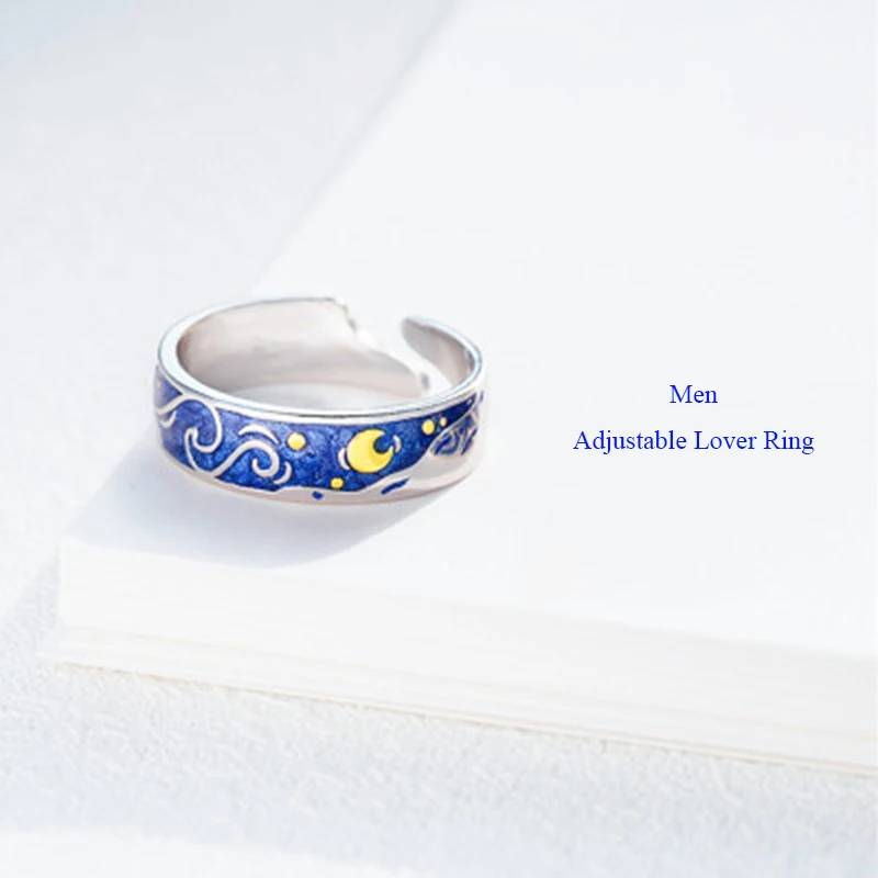 Qevila, модные ювелирные изделия, кольца Ван Гога, покрытые серебром S925 пробы, Ван Гог, звездное небо, открытое женское кольцо для женщин, мужчин, романтическое Gif - Цвет основного камня: 1 PC Men