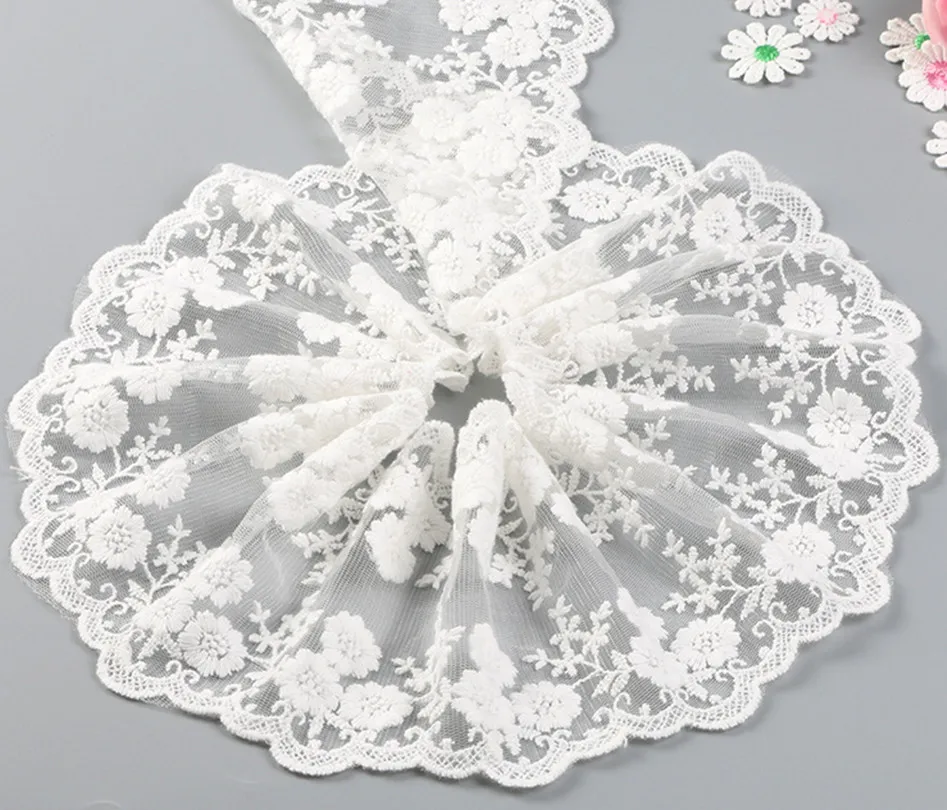 

Width 110mm off white 15yards Cotton thread embroidery Net Lace Trim fabric Garment ribbon headband wedding gift DIY #0258