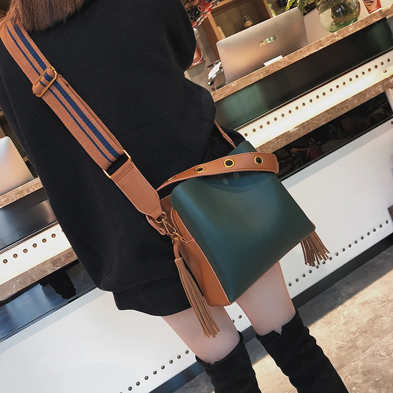 Janespri Women Tassel Handbag Tote High Quality Women Shoulder Bag Luxury Brand Soft Leather Bucket Bag Fashion Women's Handbag (40)