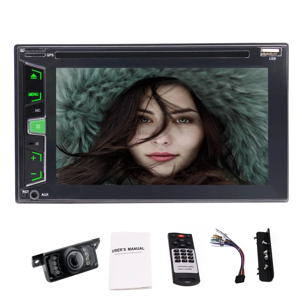

Backup Camera as+Car Stereo In-Dash no GPS Double Din 6.2'' Vehicle Radio HeadUnit 1080P Video DVD/CD Bluetooth+Remote Control