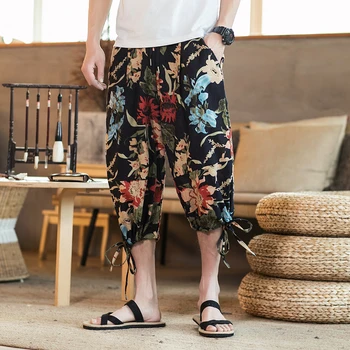 

LEFT ROM 2019 Japanese Casual Shorts Men Drawstring Printed Streetwear Mens Shorts Summer Men Shorts Cotton Linen Clothes 2018
