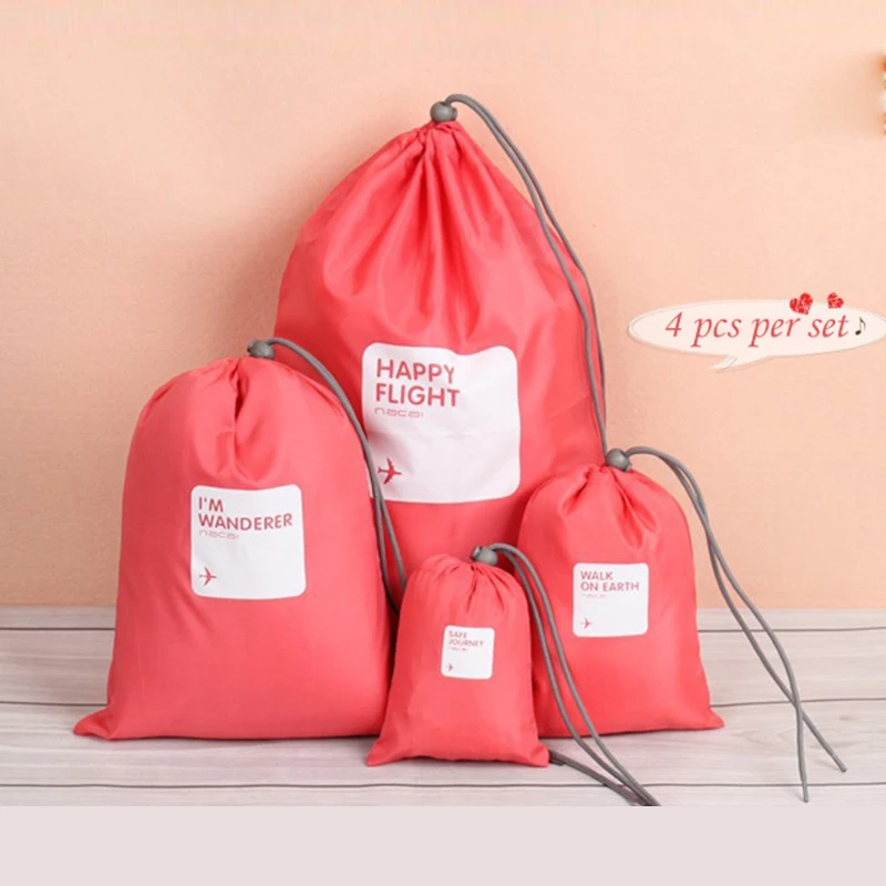 4pcs set Fashion Drawstring Bag Water Resistant Durable Nylon Drawstring Pouch Portable Travel Packing Bags 5