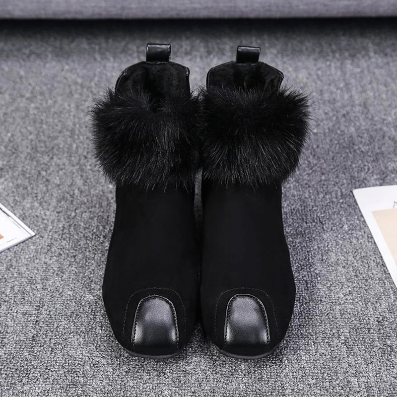 New Designer Women Ankle Boots Female Faux Suede Fur Leather Boots 2018 Fashion Warm Plush Winter Shoes Botas Mujer Plus size 42 Women's Shoes