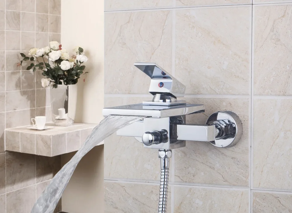 

92266/3 NEW Chuveiro Torneiras Square In_Wall Wide Spout With Handle Shower Bathroom Waterfall Bath Tap Mixer Bathtub Faucet
