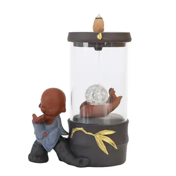 

2019 New Ceramic Backflow Incense Burner LED Light Buddha Bottle Stick Incense Holder Buddhism Decoration Buddhist Supplies