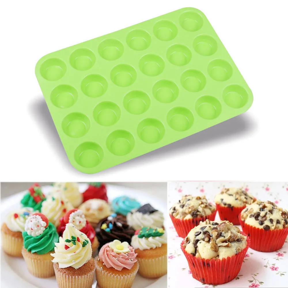 24 Cavity Mini Muffin Silicone Soap Cookies Cupcake Bakeware Pan Tray Mould 