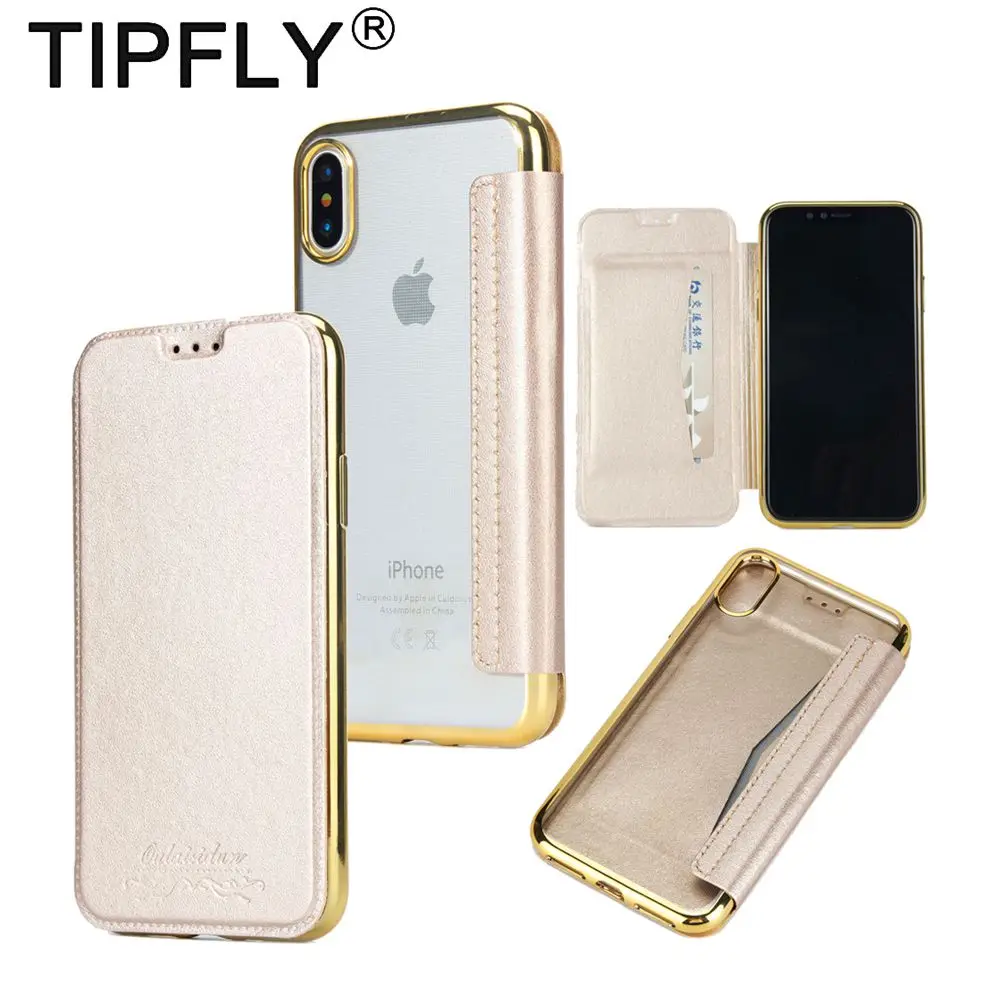 TIPFLY For iPhone X Case Slim PU Leather Folio Flip with Card Slot &amp Clear Soft Plating TPU Back Cover for Apple | Мобильные