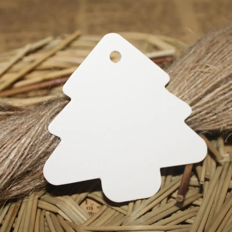 Amosfun Christmas Tree Shape Label Kraft Paper Vintage Hang Blank Name Card Tag Price Tags Wedding Party Gift Tags Black 
