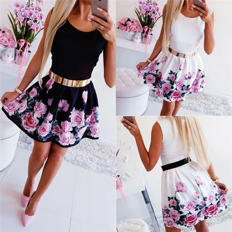 

HIRIGIN Women Boho Floral Short Mini Dress Party Evening Summer Beach Holiday Lady Sun Dresses
