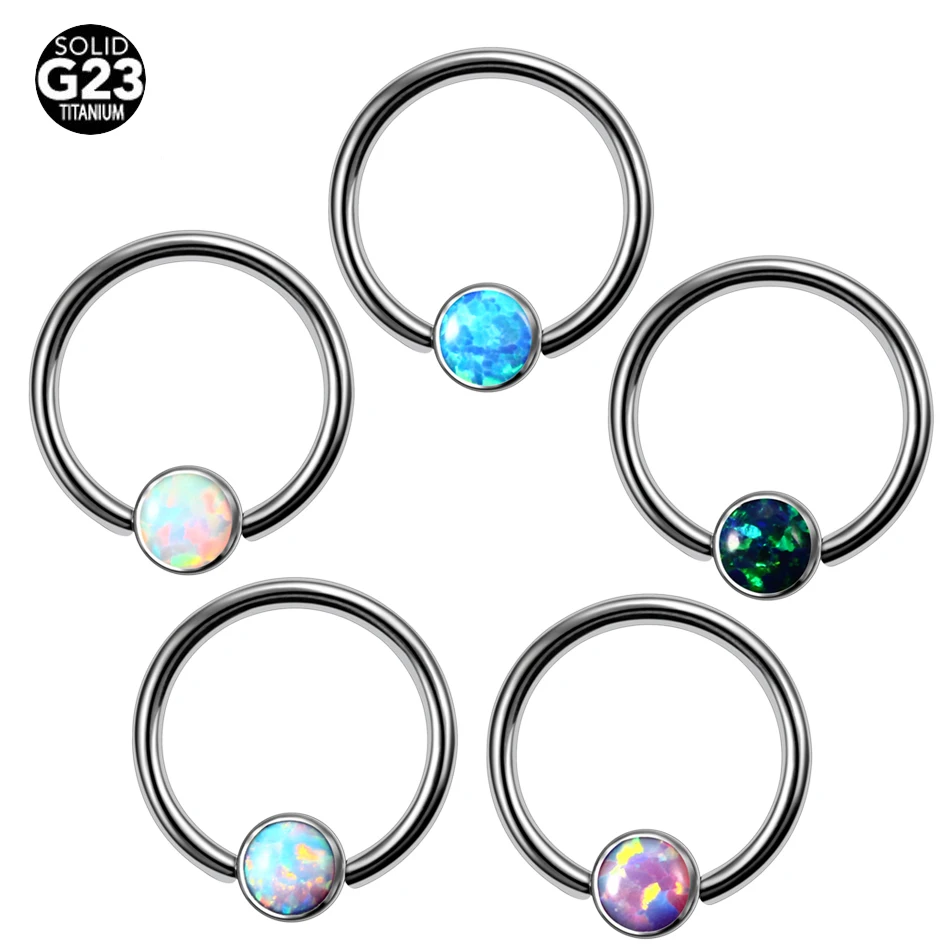

1PC G23 Titanium Opal Stone Septum Piercing Nose Ring CBR Ball BCR CBR Helix Piercings Labret Lip Rings Body Jewelry Piercings