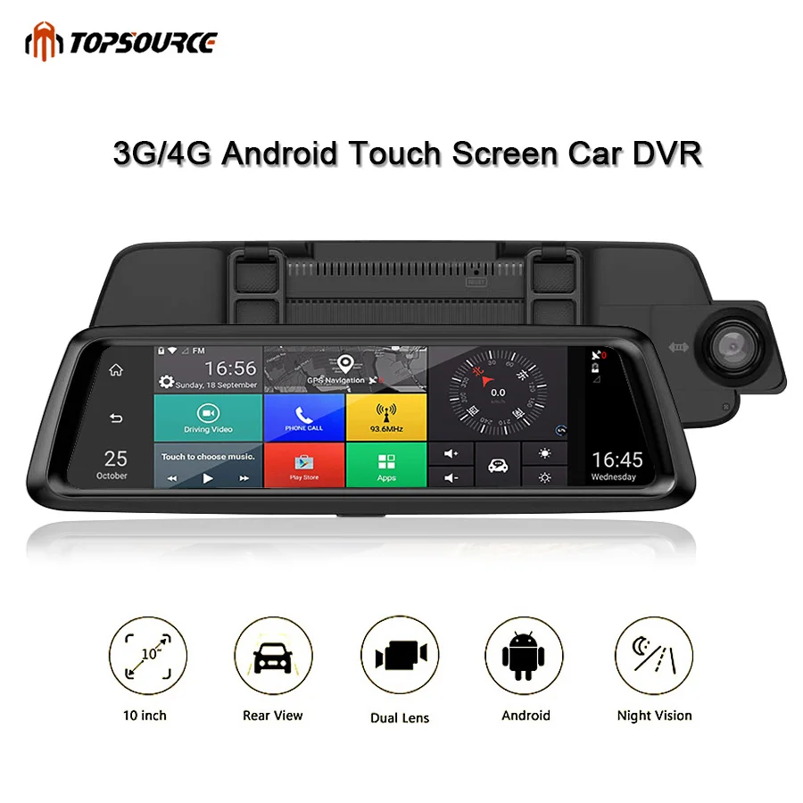 TOPSOURCE Car DVR 10\ 3G 4G GPS Bluetooth Dual Lens Rearview Mirror Video Recorder HD 1080P Automobile Camera DVR Dash Cam