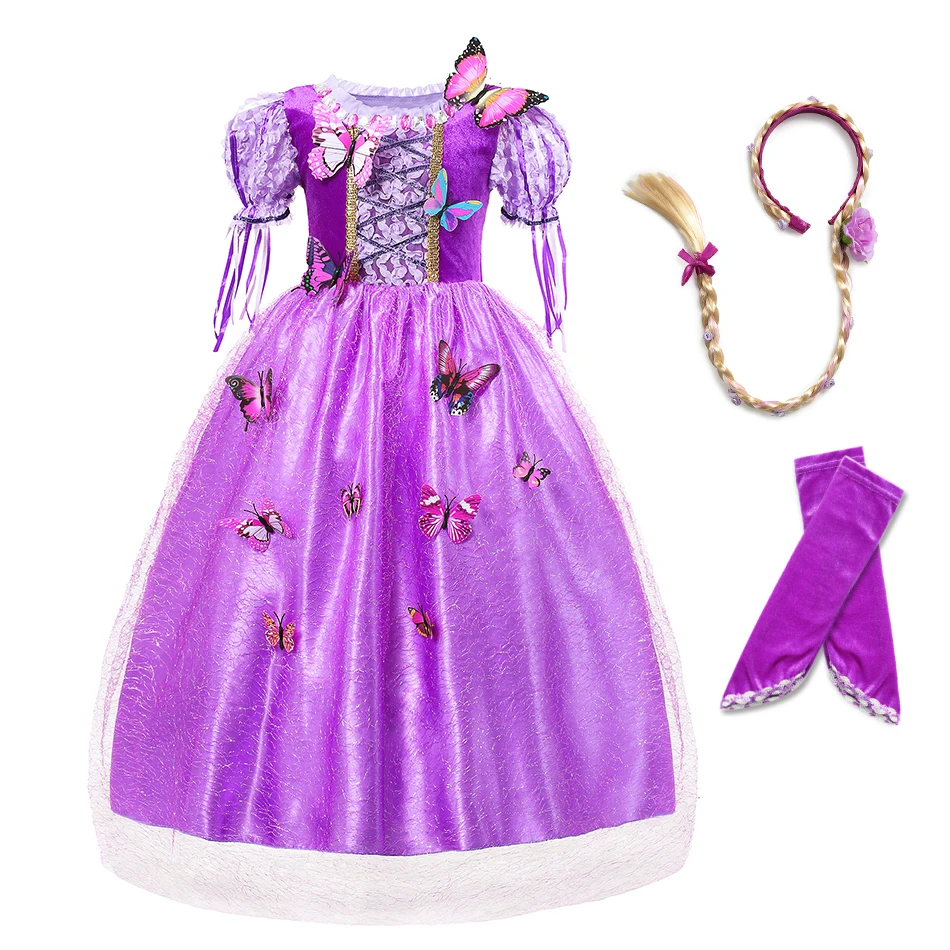 Filles robe de raiponce 5 couches emmêlées robe de bal robe de princesse Costume de Cosplay avec survêtements enfants déguisement de fête d'halloween