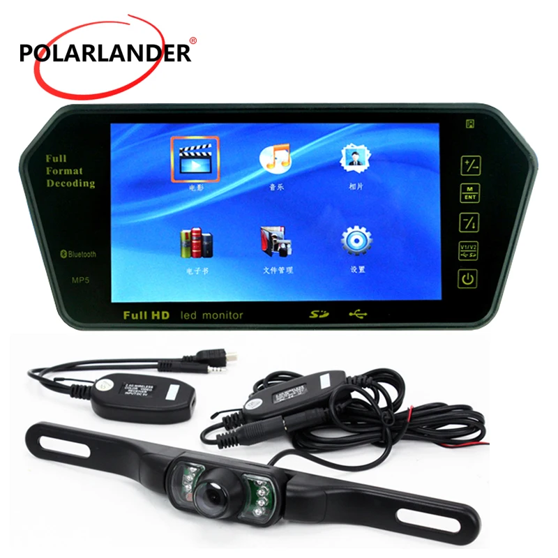

HD 7 Inch TFT LCD Display 800*480 Transimitter Parking System Rear View Camera MP5 USB/SD/FM Night Vision Car Mirror Monitor