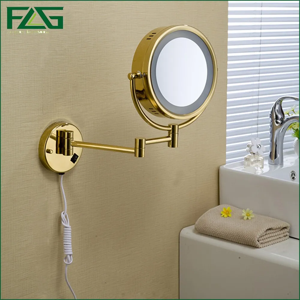 Popular Bathroom Magnifying Mirror-Buy Cheap Bathroom Magnifying Golden Brass LED Light Makeup Mirrors 8.5