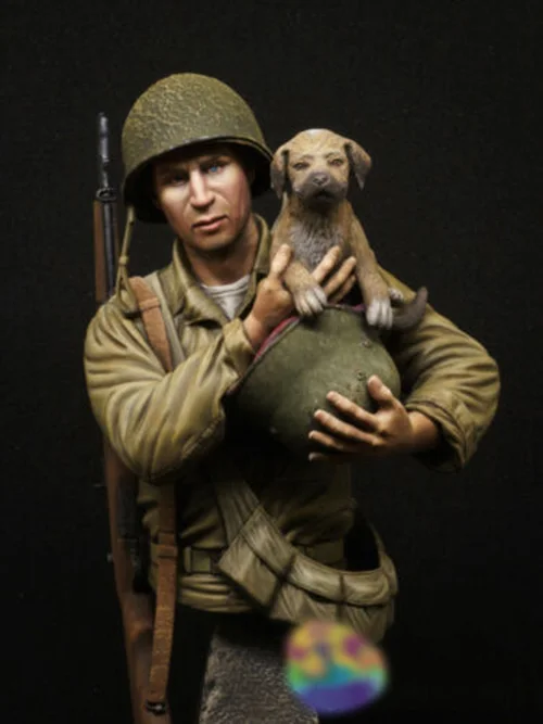 

Unassambled 1/9 US Infantry Saving the dog man bust Resin figure miniature model kits Unpainted