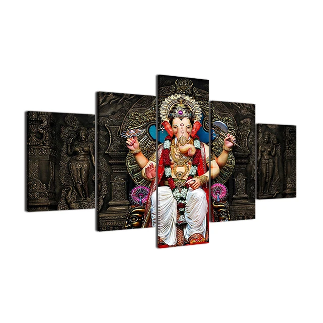 Oil Canvas Painting Picture Wall Art Home Decoration For Living Room Modern Print 5 Panel Tibetan Buddhism Ganesha Poster PENGDA
