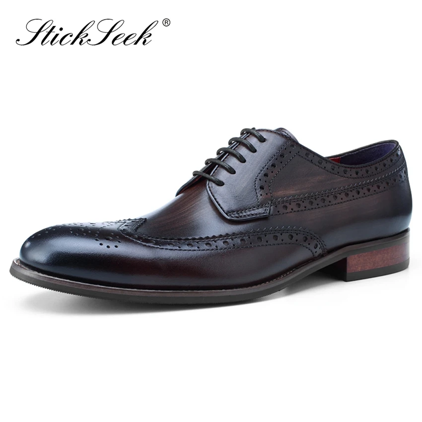 

Vintage Design Genuine Cow Leather Formal Dress Wingtip Brogue Shoes Round Toe Derby Men's Banquet Welted Oxford Footwear SK178