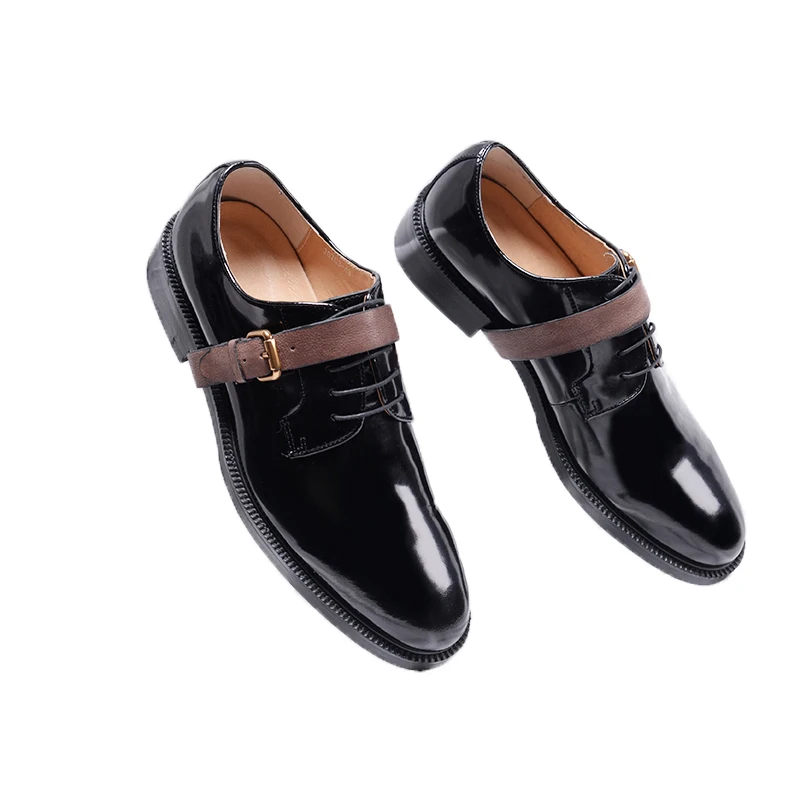 Estilista Vestir Negro Cuero Zapatos Patchwork Moda Británico Corbata Puntiagudo Brillante De Caballero OqaxrFO