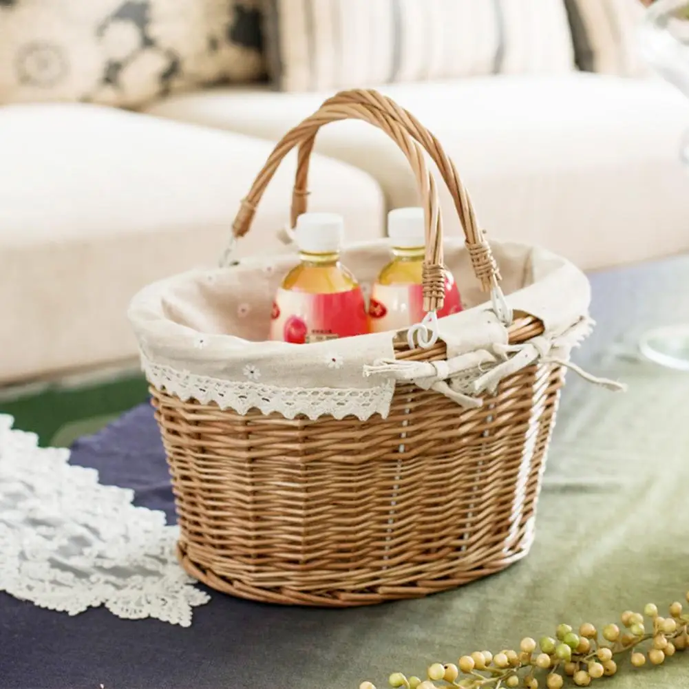 الريفية نمط الصفصاف الروطان المنسوجة اليد سلة التخزين المحمولة سلة الفاكهة زهرة سلة هدية التعبئة سلة للمنزل نزهة