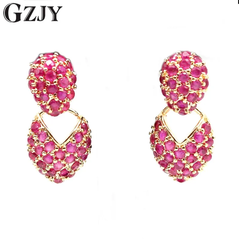 GZJY уникальные ювелирные изделия белого золота цвет полный красный циркон серьги гвоздики для женщин Свадебная вечеринка аксессуары E03-3