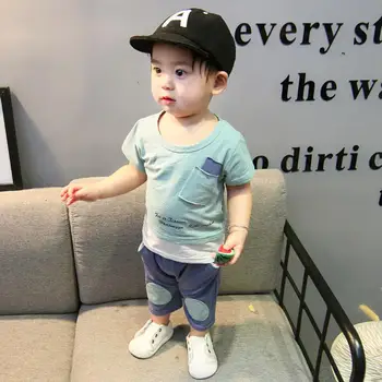 

Kids Toddler Boy Summer Short Sleeve Cotton T-shirt Pocket Ruched Infant Tee Tops 2Pcs Casual Baby Boy Girl Shorts Set 6M-3Y