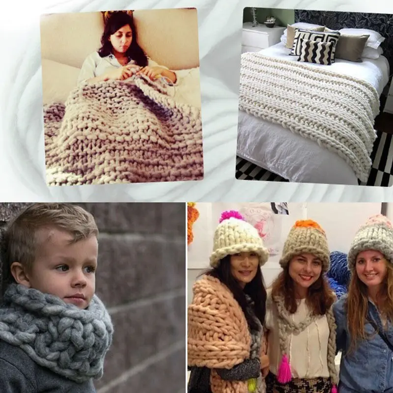 250 г Супер вязаное одеяло из толстой мягкой пряжи, объемная пряжа из мериносовой шерсти, пряжа «сделай сам», вязаное крючком одеяло, шапка, шарф