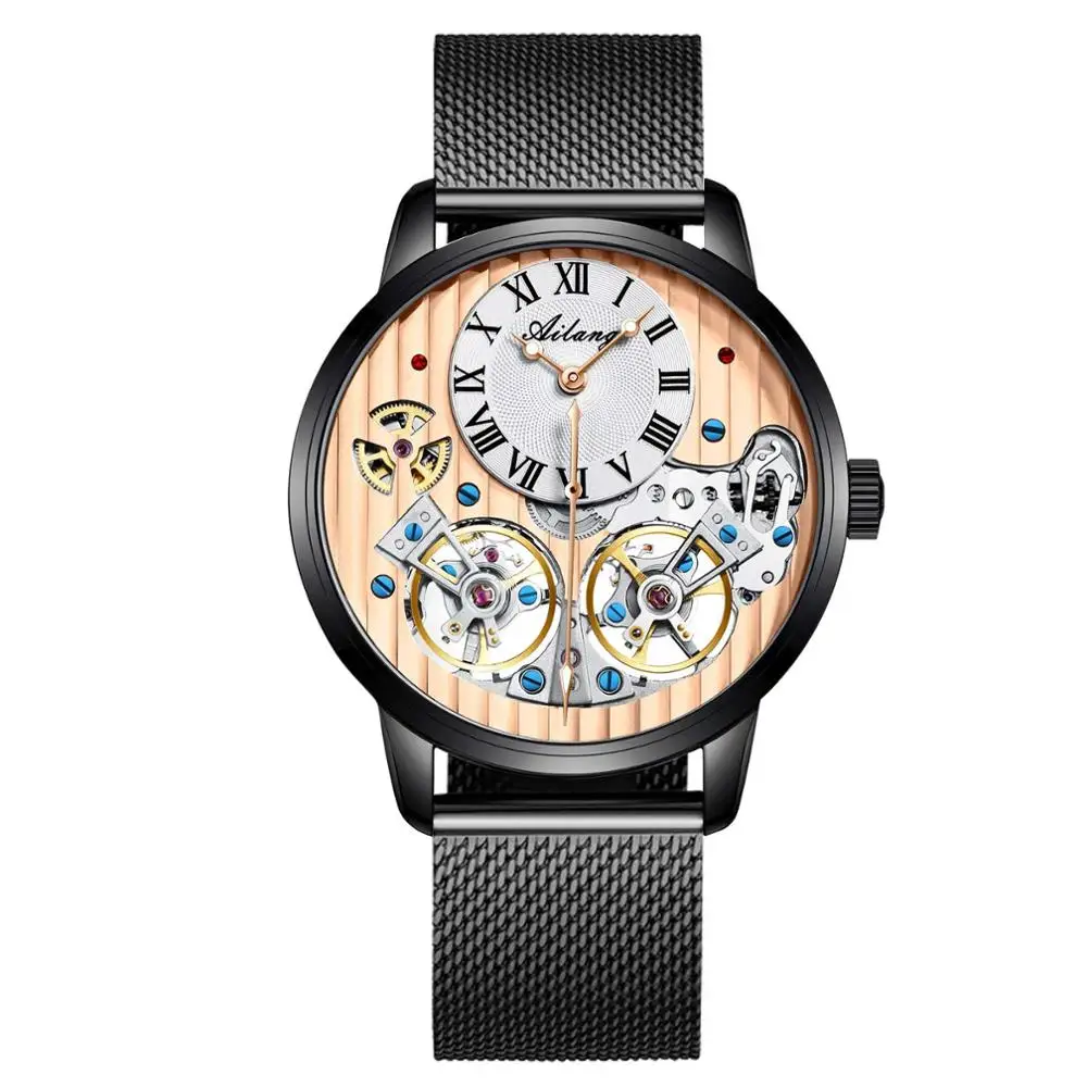 AILANG AAA качественные часы дорогой двойной турбийон швейцарские часы Топ люксовый бренд Мужские автоматические механические часы для мужчин - Цвет: 9