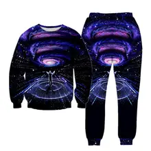 Новейшие Модные Galaxy пространство Толстовка бегунов спортивный костюм 3D принтом кота/тигр толстовки Штаны Комплекты из 2 предметов мужские/женские костюмы S-XXL r2399