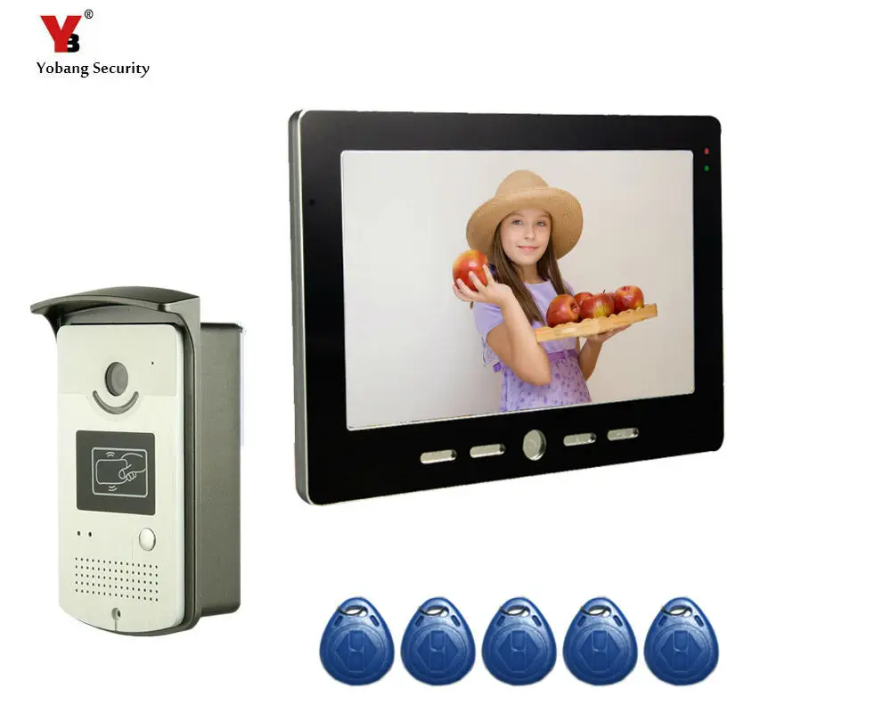 Yobang Security 10\Video Intercom Door Phone System With 1 black Monitor RFID Card Reader HD Doorbell Camera In Stock Wholesale